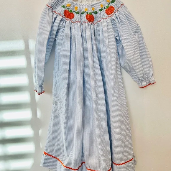 Fall Thanksgiving Pumpkin dress with smocking size 4 - Picture 4 of 8